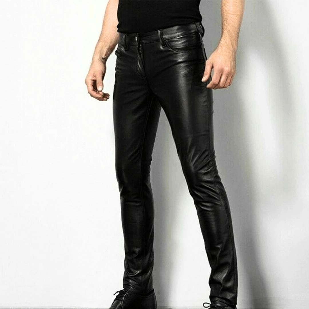 Drune | Schwarze Kunstlederhose Für Herren Trendiges Design