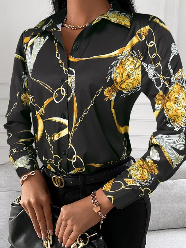 Drune | Schicke Damenbluse mit Goldenen Details