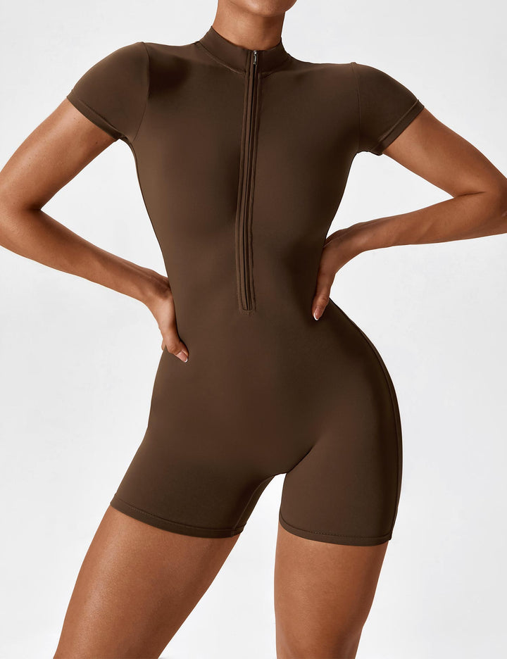 Drune | Nahtloser Kurzarm Zip Jumpsuit