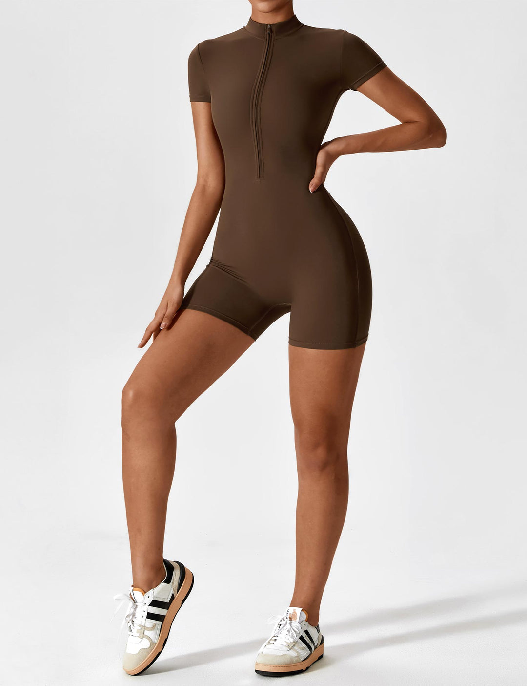 Drune | Nahtloser Kurzarm Zip Jumpsuit