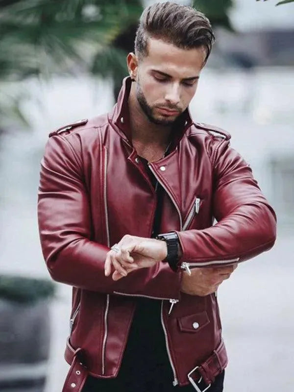 Drune | Reißverschluss Männer Leder Bikerjacke