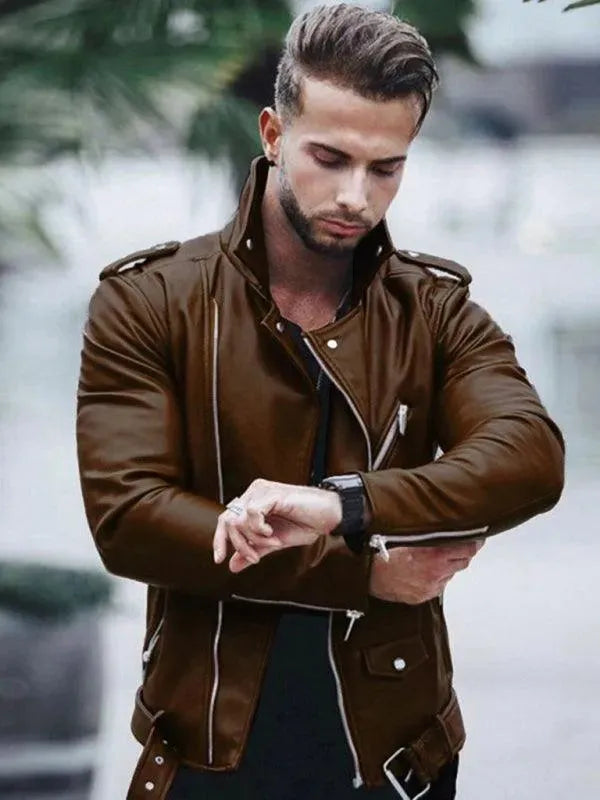 Drune | Reißverschluss Männer Leder Bikerjacke