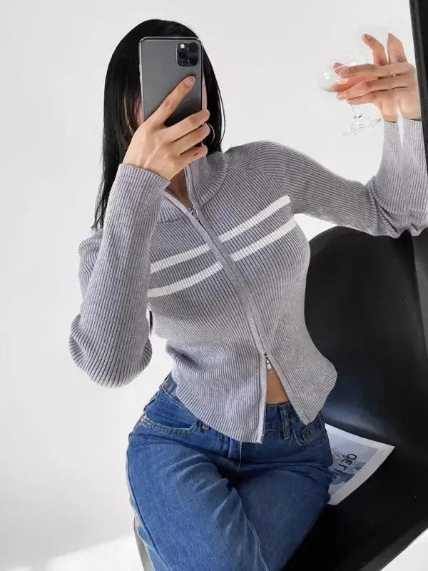 Drune | Gestreifter Strickjacke Pullover