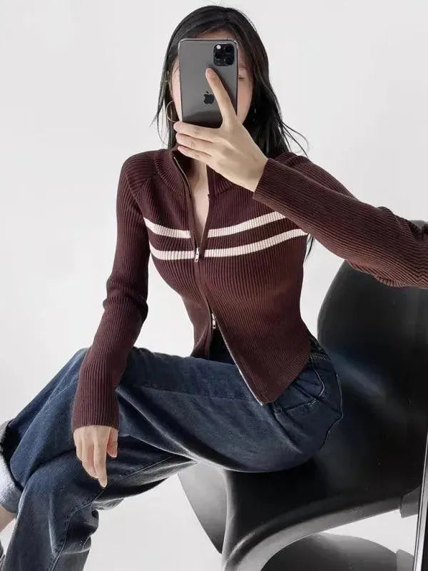 Drune | Gestreifter Strickjacke Pullover