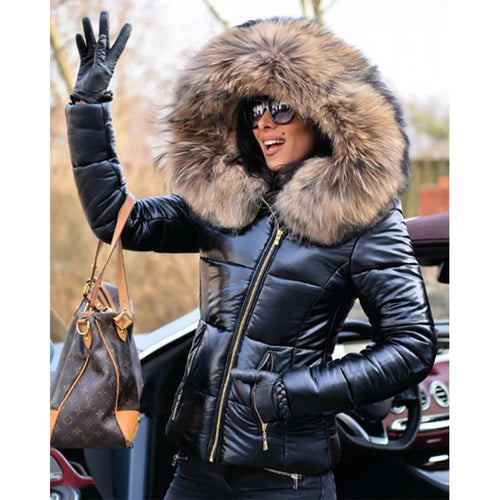 Drune - Paris -Stylische Jacke mit Kunstfellfutter, Kapuze und Kragen