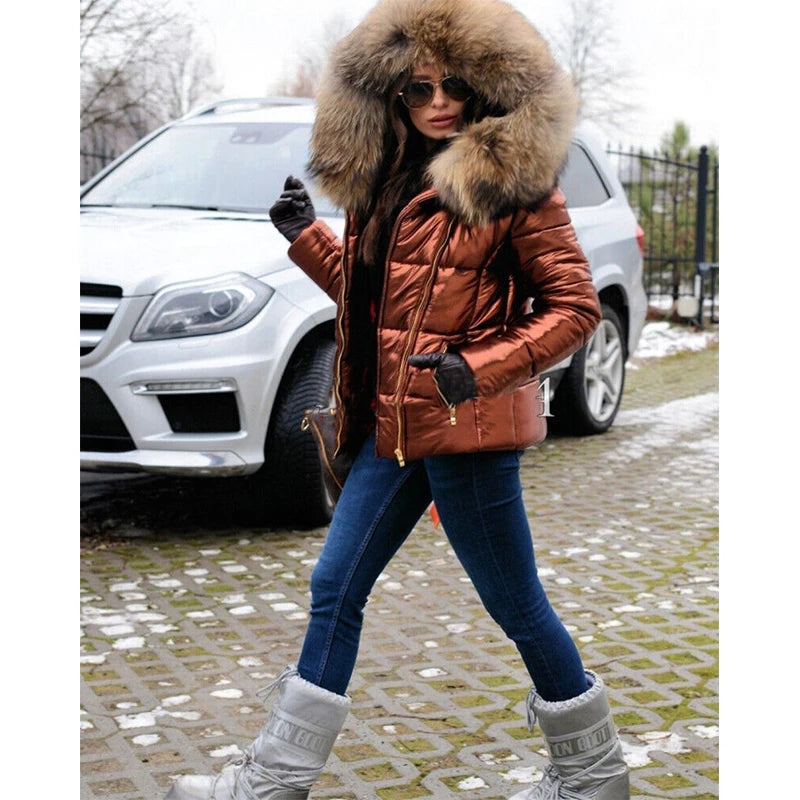 Drune - Paris -Stylische Jacke mit Kunstfellfutter, Kapuze und Kragen