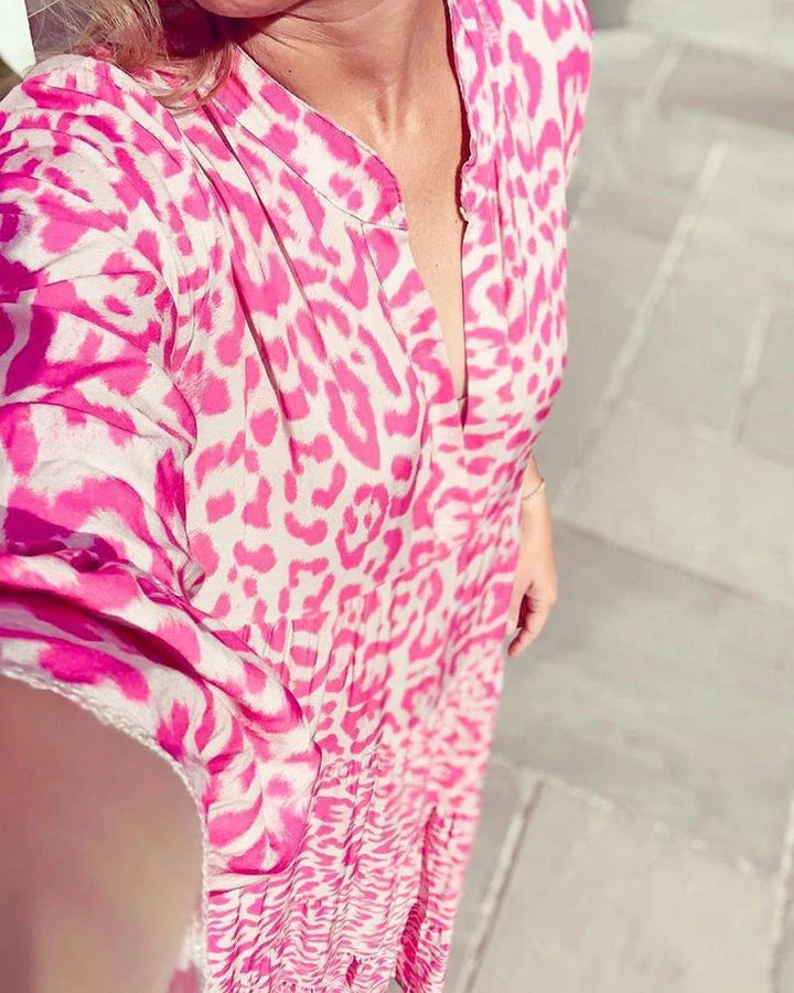 Drune Stilvolles Sommerkleid mit Leopardenmuster