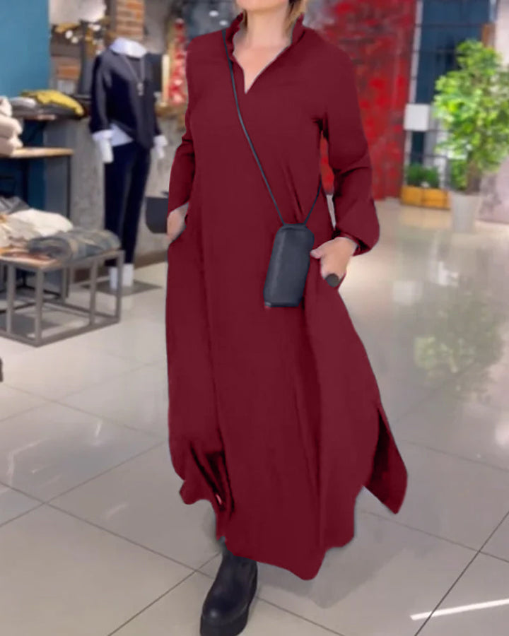 Drune langes Kleid mit Seitenschlitz
