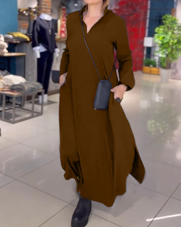 Drune langes Kleid mit Seitenschlitz