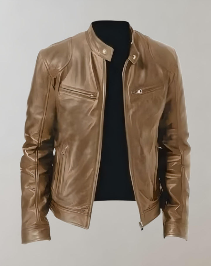 Drune - Gut sitzende glänzende Lederjacke mit Reißverschluss für Herren Jacke