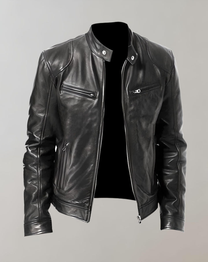 Drune - Gut sitzende glänzende Lederjacke mit Reißverschluss für Herren Jacke