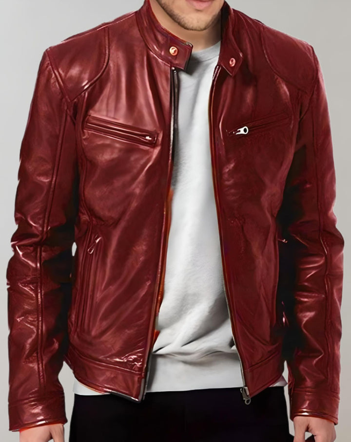 Drune - Gut sitzende glänzende Lederjacke mit Reißverschluss für Herren Jacke
