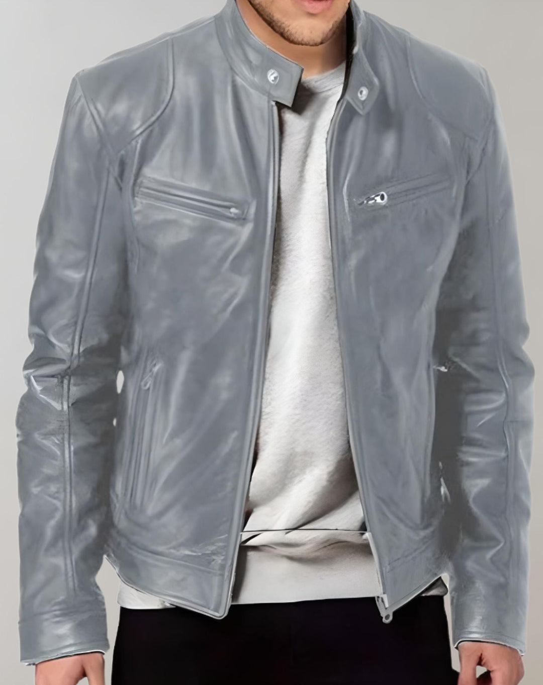 Drune - Gut sitzende glänzende Lederjacke mit Reißverschluss für Herren Jacke