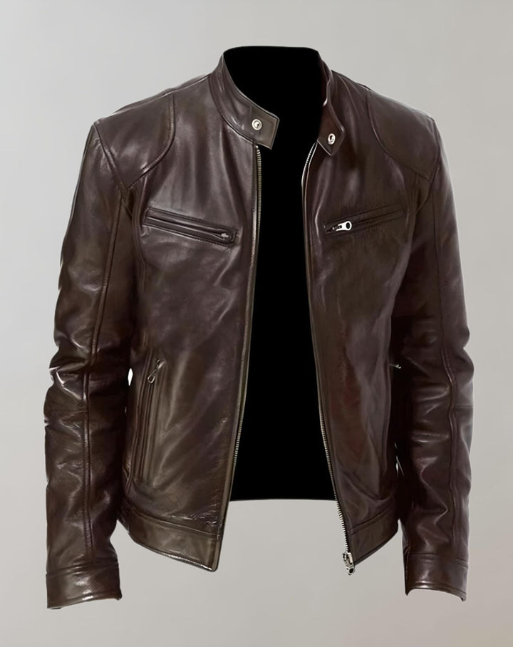 Drune - Gut sitzende glänzende Lederjacke mit Reißverschluss für Herren Jacke