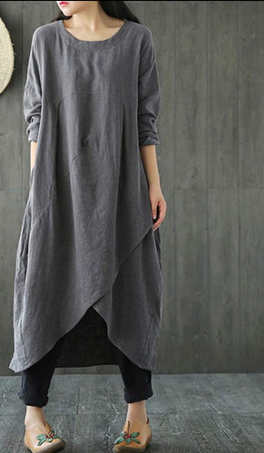 Drune Langärmeliges unregelmäßiges Midikleid