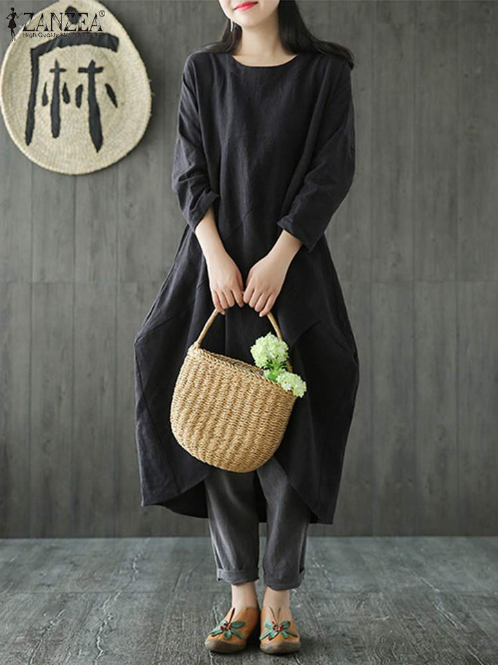 Drune Langärmeliges unregelmäßiges Midikleid