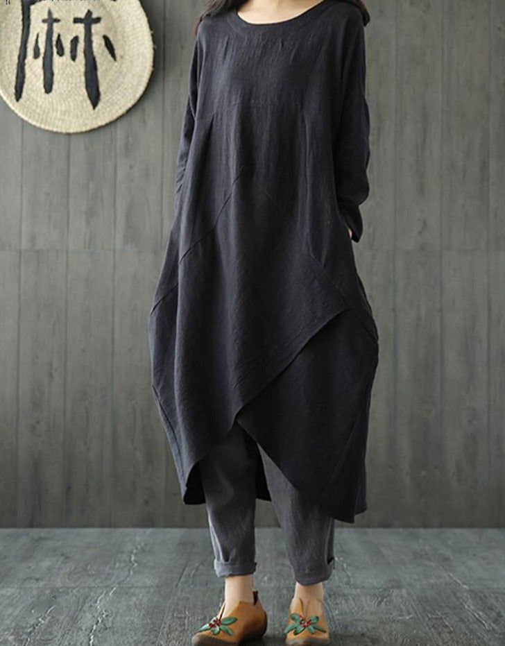 Drune Langärmeliges unregelmäßiges Midikleid