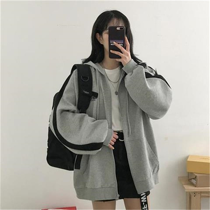 Drune Zip-up Oversized Solid Pocket Hooded Langarm Lose Baseball Jacke