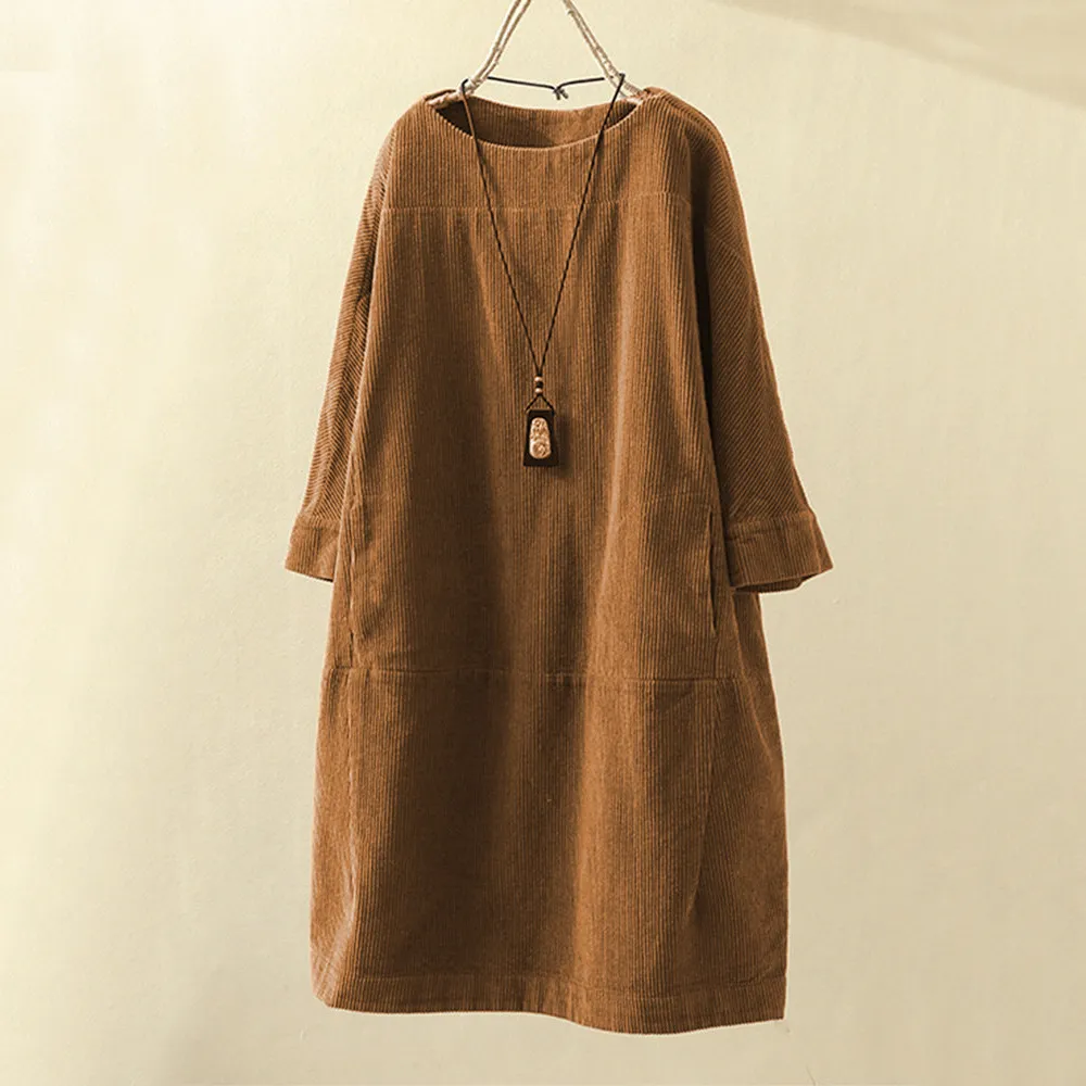 Drune LUNA - Vintage Herbst Kord Midikleid