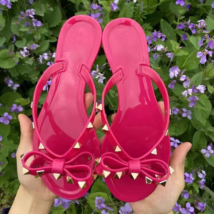 WOLF Nieten-Schleifenknoten Flip-Flops Sandalen - FashionWOLF