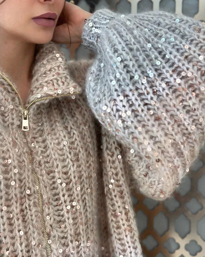 Drune Gestrickte Pulloverjacke mit Pailletten