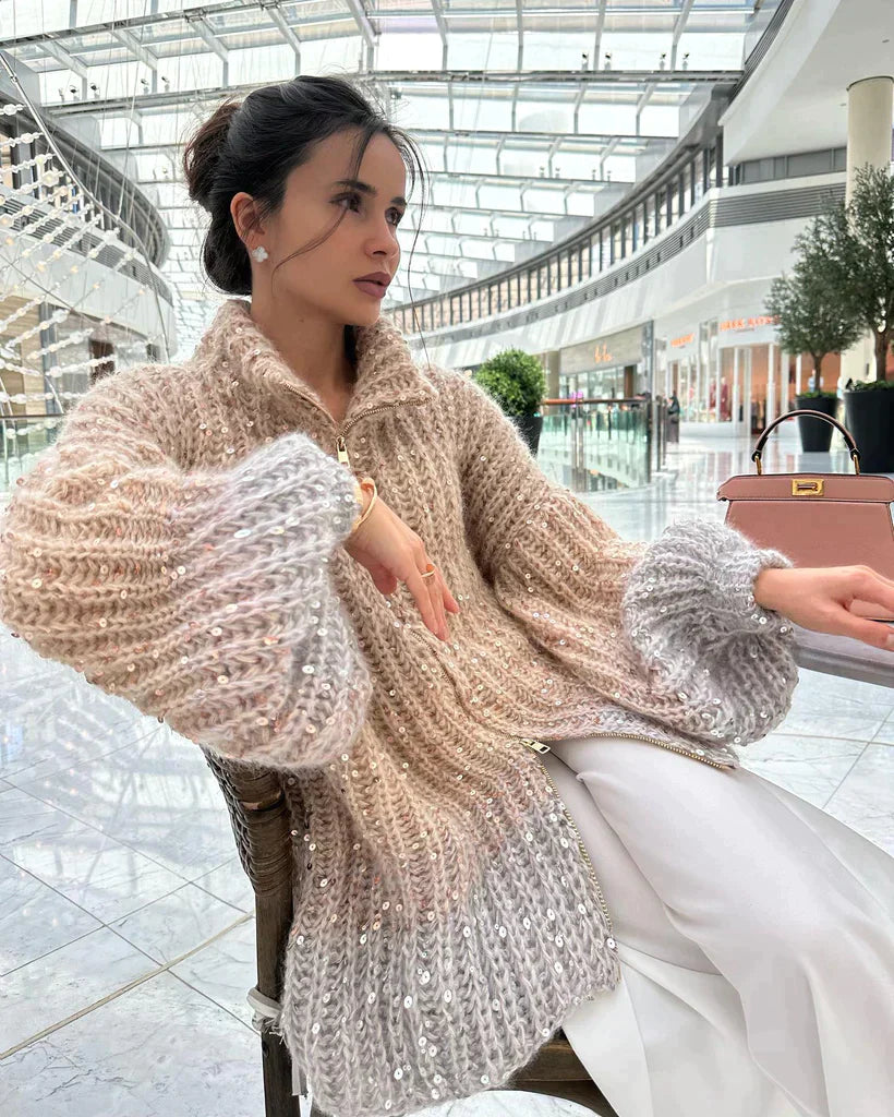Drune Gestrickte Pulloverjacke mit Pailletten