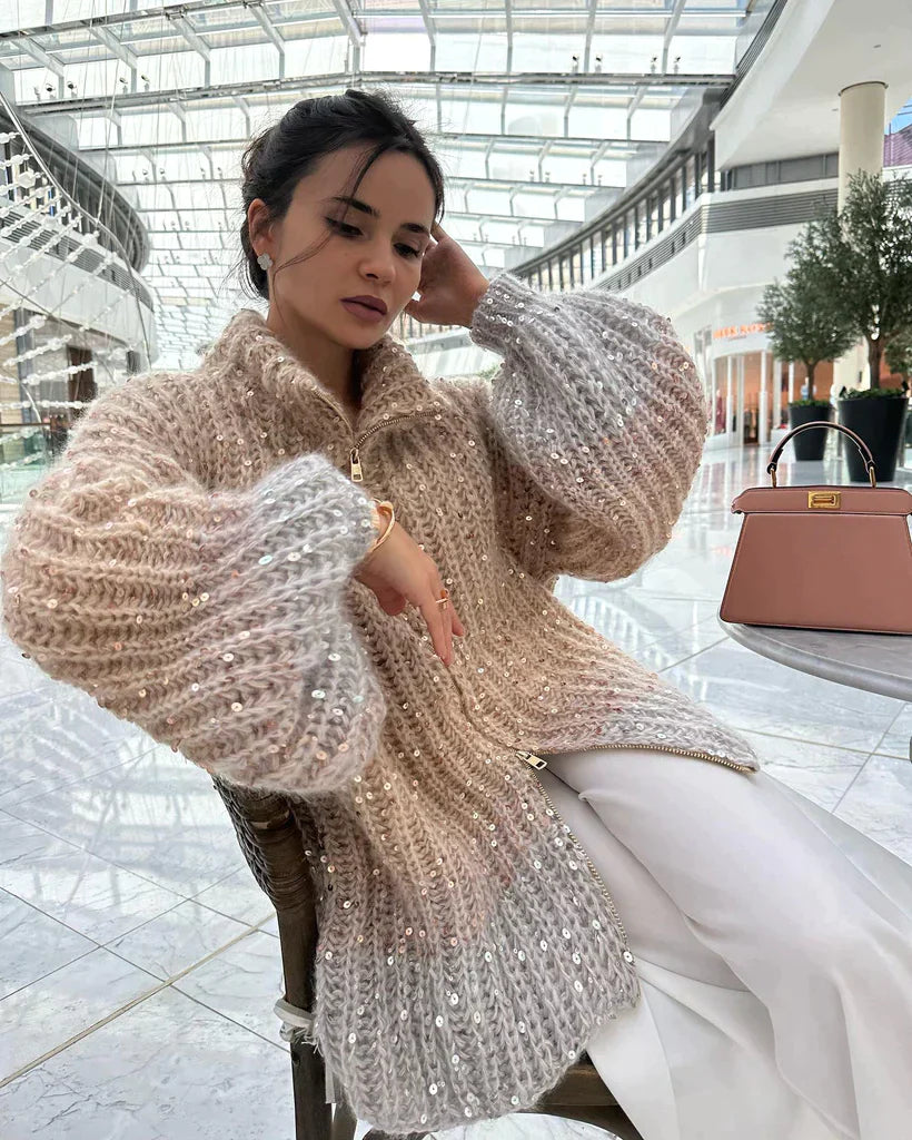 Drune Gestrickte Pulloverjacke mit Pailletten